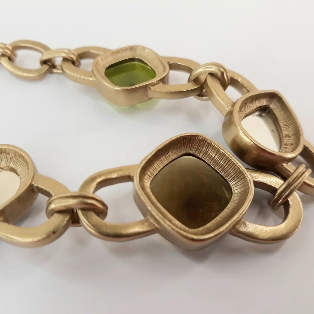 Anne Klein Vintage Mogul Heavy Brushed Satin Gold Tone Lucite Jewels Necklace - Picture 11 of 12